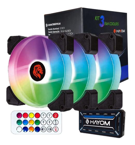 Imagem de Kit Hayom 3 fans coolers RGB de 12 cm c/ controladora FC1306