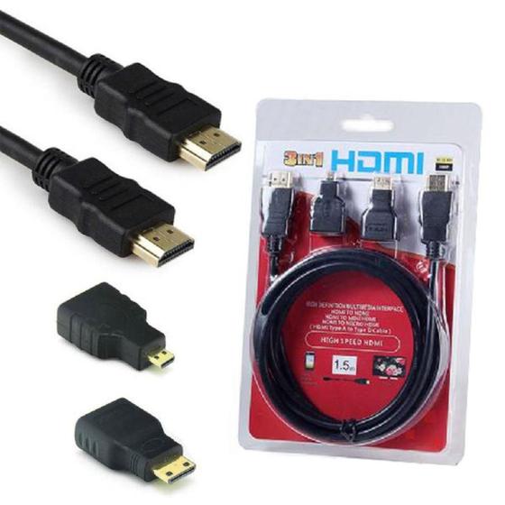 Imagem de Kit HDMI 1080p 3x1 com 2 Adaptadores Pontas Micro e Mini HDMI