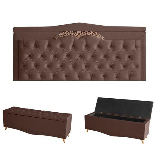 Imagem de Kit Helena Cabeceira De Cama Painel e Calçadeira Baú King 195 Cm Suede Rosê Eli Móveis e Decoração