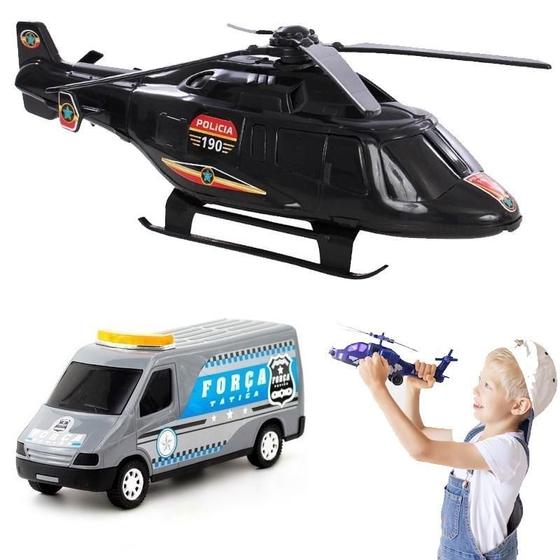 Imagem de Kit Helicóptero De Brinquedo Infantil Carrinho Militar