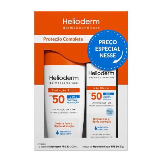 Imagem de Kit Helioderm Protetor Solar Corporal FPS50 200mL + Facial FPS50 Sem Cor 50g