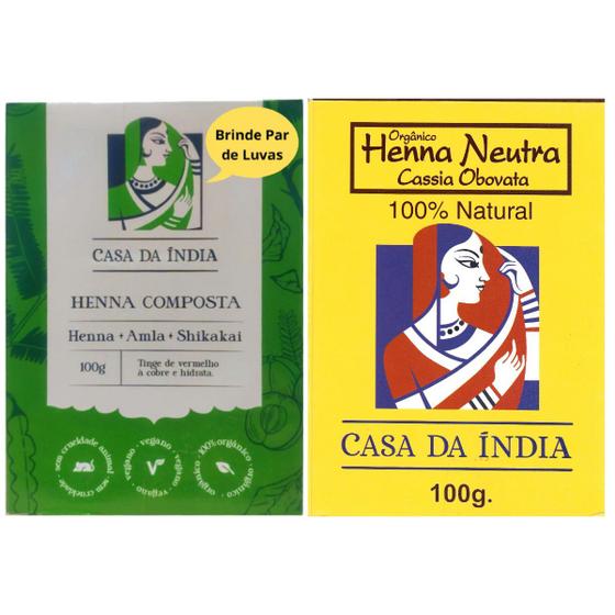 Imagem de Kit Henna Composta Herbal e Henna Cassia Obovata Pura 100% Natural para os Cabelos - Casa da Índia