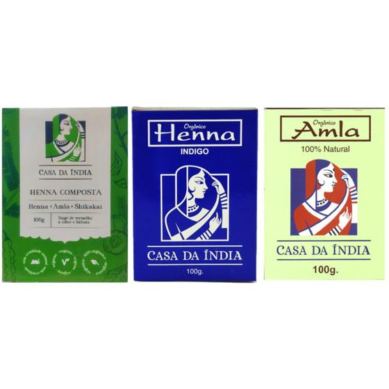 Kit Henna Composta + Índigo + Amla, Coloração Castanho e Preto