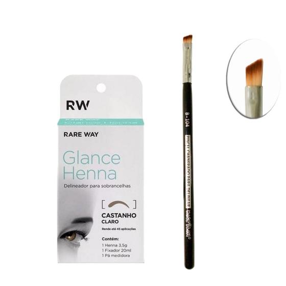 Imagem de Kit Henna Glance Sobrancelha e Fixador 20ml com Pincel Profissional Macrilan B104 Chanfrado