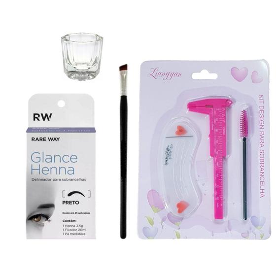 Imagem de Kit Henna Glance Sobrancelha Pincel Paquímetro Escova Dappen Profissional