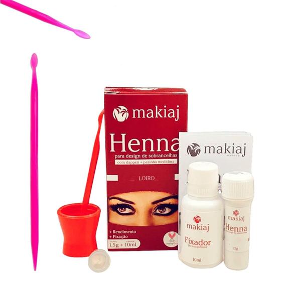 Imagem de Kit Henna Makiaj Com Fixador Sobrancelha Profissional e Palito Duplo Dosador Rosa