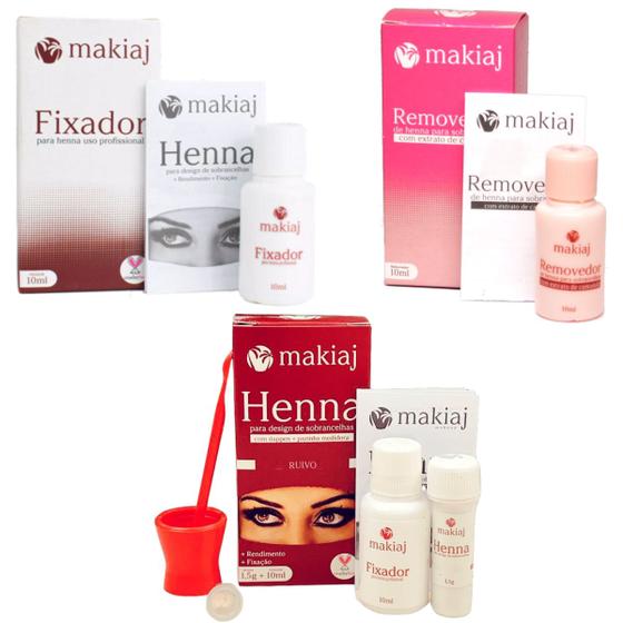 Imagem de Kit Henna Makiaj para sobrancelha Removedor Extrato de Camomila Fixador de renna sombrancelha 10ml