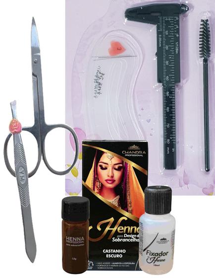 Imagem de kit henna sobrancelha profissional chandra renna rena fixação pelo pele moldes escovinhas paquimetro