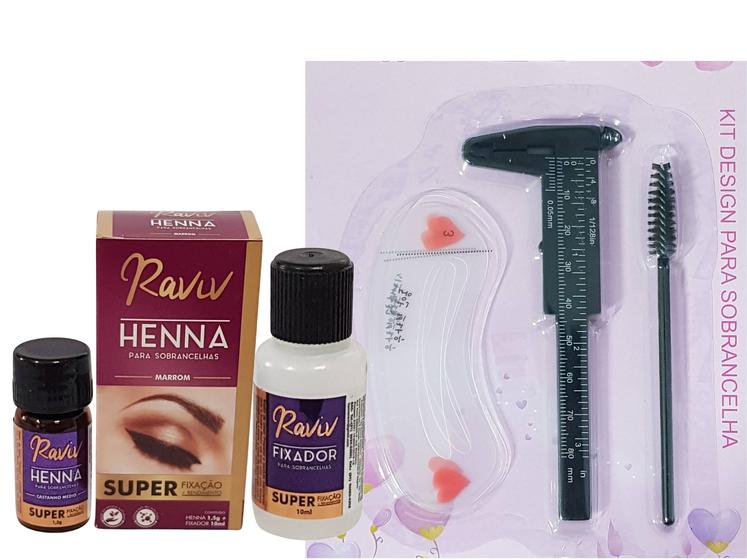 Imagem de Kit Henna Sobrancelha Raviv com Paquimetro 3 escovinha design 3 moldes rena profissional Fixação