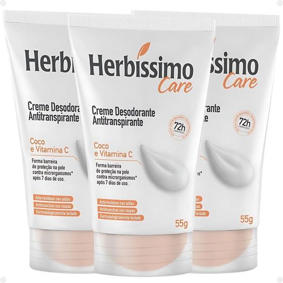 Imagem de Kit Herbíssimo Care Coco e Vitamina C: 3 Cremes Desodorante 55g