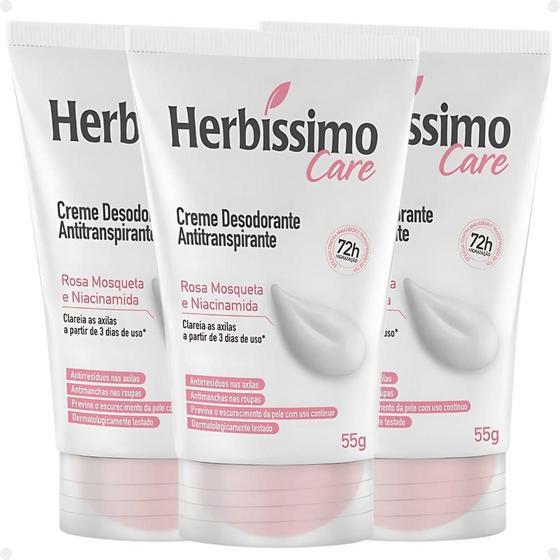 Imagem de Kit Herbíssimo Care Rosa Mosqueta e Niacinamida: 3 Cremes Desodorante 55g