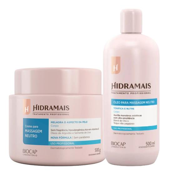 Imagem de Kit Hidramais 1 Creme Massagem Neutro 500g 1 Óleo Massagem Neutro 500ml