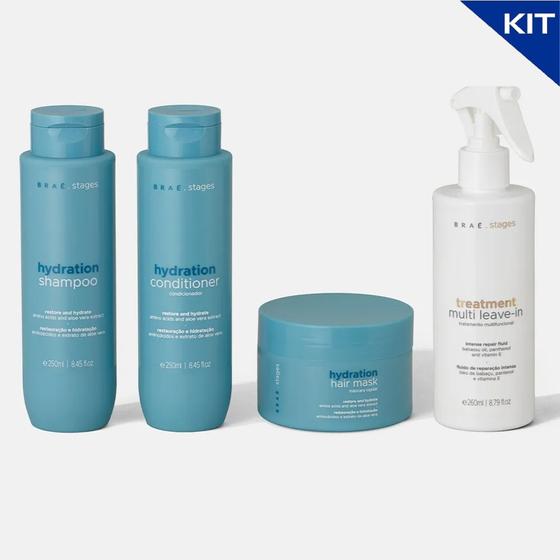 Imagem de Kit Hidratação Braé Stages - Shampoo + Condicionador + Máscara + Leave-In Spray - Hidratação Profunda, Nutrição Intensa 