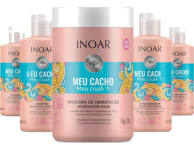 Imagem de Kit Hidratação Completa Inoar Meu Cacho Meu Crush com Pré Shampoo + Shampoo e Condicionador + Creme Pentear e Tratamento