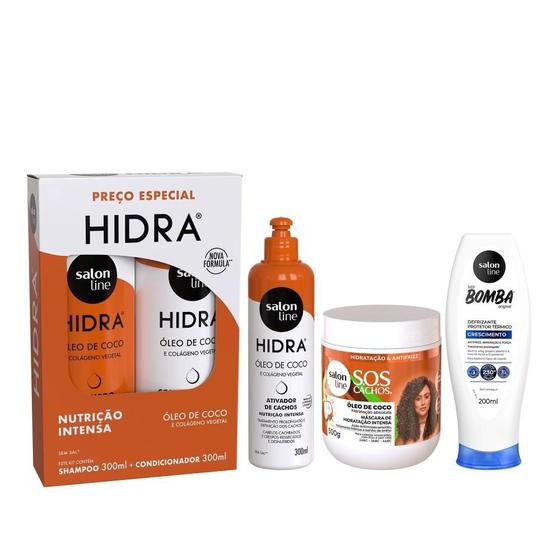 Imagem de Kit Hidratação, Nutrição e Crescimento dos Cacheados e Crespos com 3 Produtos, Salon Line