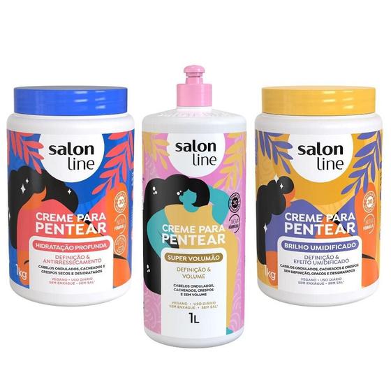 Imagem de Kit Hidratados e Volumosos com 3 cremes para pentear 1kg Salon Line