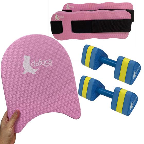 Imagem de Kit Hidroginástica Prancha Grande 40cm Rosa + Caneleira 3 à 4 kg + Halteres Médios Dafoca Sports