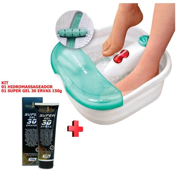 Imagem de Kit Hidromassageador Bacia  Foot Spa Para Pés Bolhas Relaxantes Terapêuticas + Gel 30 Ervas