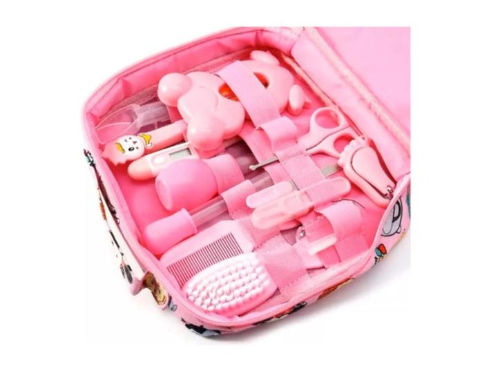 Kit Higiene 13 peças Cuidados Saúde Bebê Termômetro Recém Nascido Cor Rosa - Baby Care kit