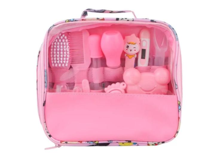 Kit Higiene 13 peças Cuidados Saúde Bebê Termômetro Recém Nascido Cor Rosa - Baby Care kit