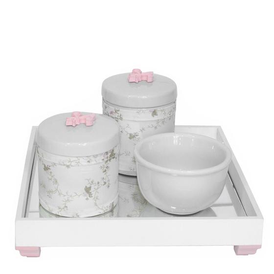 Imagem de Kit Higiene Bandeja Porcelanas Espelho Flor Liz Rosa Bebê