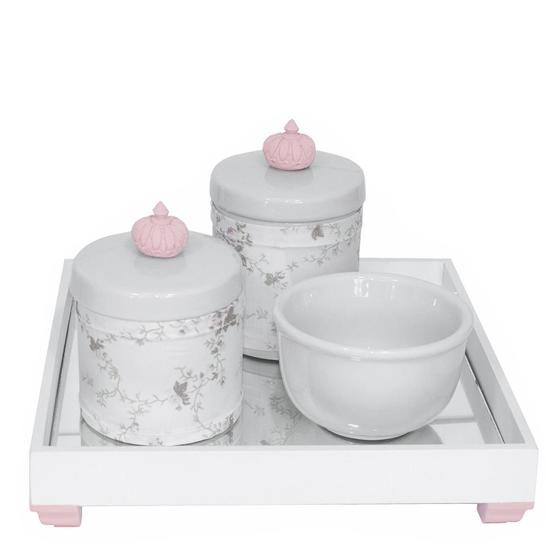 Imagem de Kit Higiene Bandeja Porcelanas Molhadeira Coroa Rosa Menina