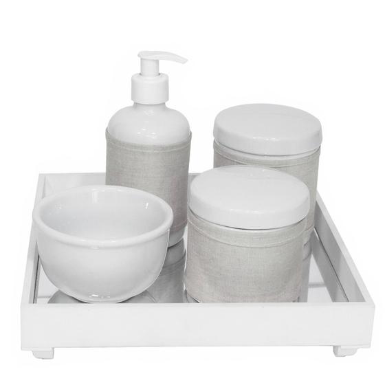 Imagem de Kit Higiene Bandeja Potes Porcelanas Molhadeira Branco Bebê