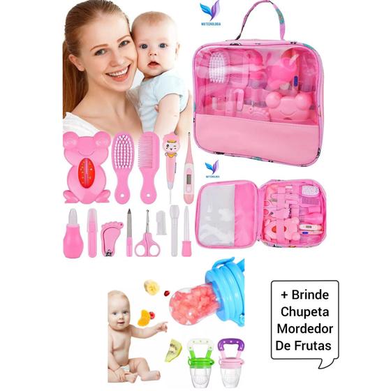 Imagem de Kit Higiene Bebê 13 Itens Completo com Estojo Cor Rosa 