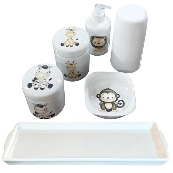 Imagem de Kit higiene bebê 6 pçs Safari - Tudo Porcelana TP Decorada