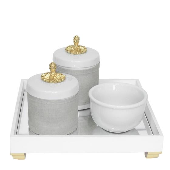 Imagem de Kit Higiene Bebê Bandeja Espelho Porcelana Provençal Dourado