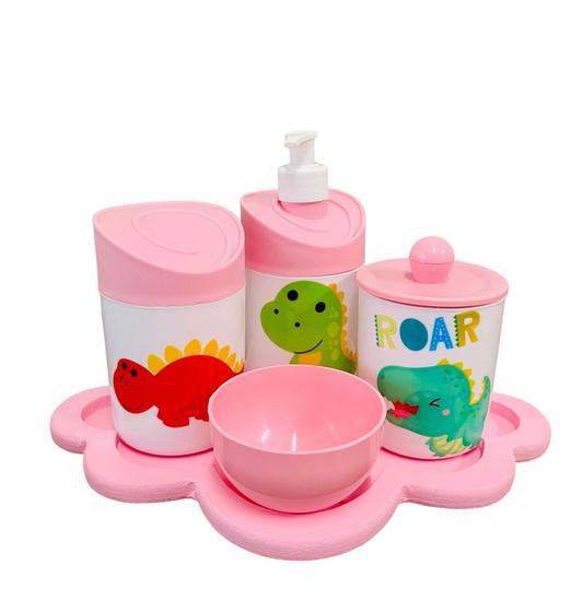Imagem de Kit Higiene Bebê Dino Baby c/bandeja nuvem rosa