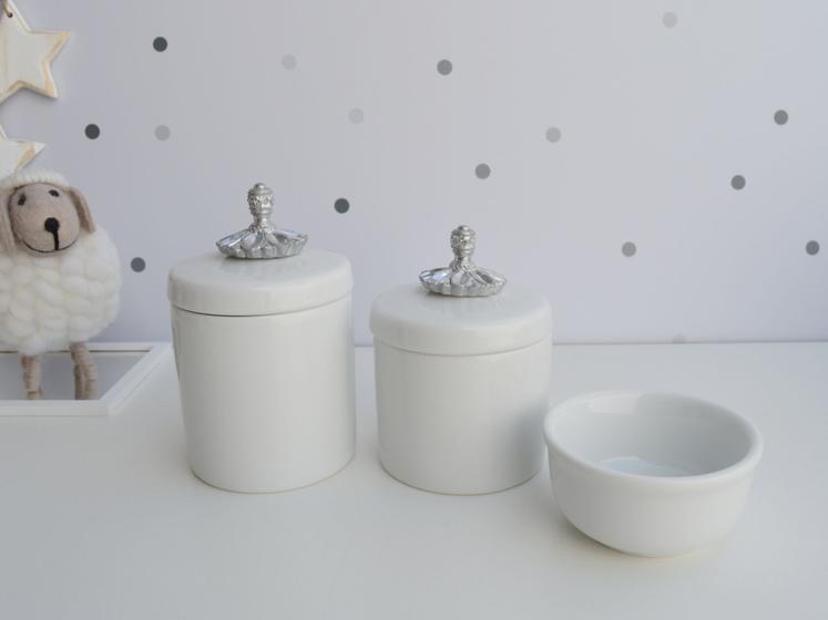 Imagem de Kit Higiene Bebê K015 Prata Porcelanas Decoração Quarto Banho