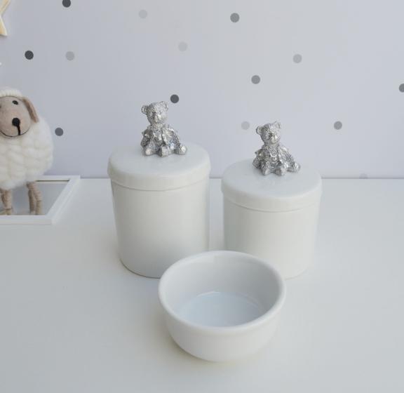 Imagem de Kit Higiene Bebê K015 Prata Porcelanas Decoração Quarto Banho