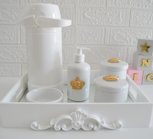 Imagem de Kit Higiene Bebê K028 Porcelanas Térmica Banho Cuidado Quarto Dourado