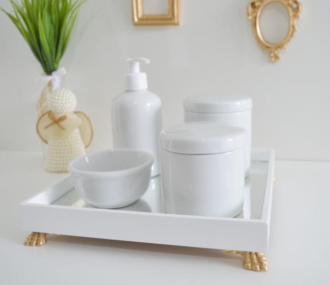 Imagem de Kit Higiene Bebê K151 Porcelanas Moderno Bandeja MDF Espelho Potes