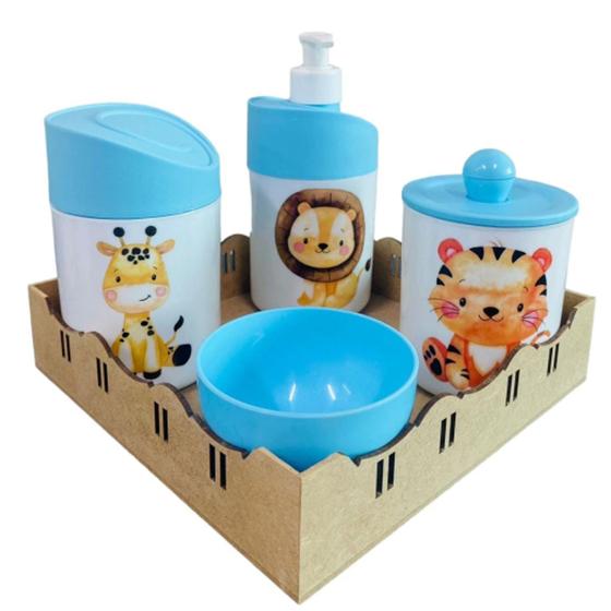 Imagem de Kit Higiene Bebê Leão, girafa, tigre c/bandeja quadrada crua