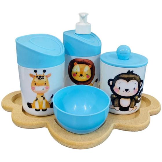 Imagem de Kit Higiene Bebê Leão, macaco e girafa c/bandeja nuvem crua