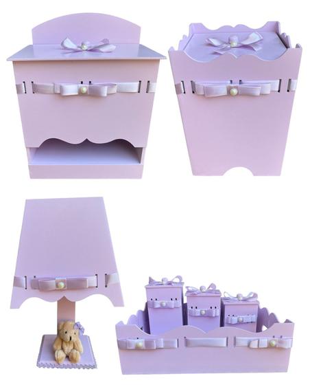Imagem de Kit higiene bebê mdf lilás decorado menina - passa fita - 7 peças