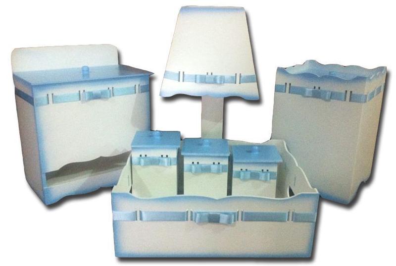 Kit Higiene bebê MDF Passa Fita Azul Menor preço em Kit Higiene bebê MDF Passa Fita Azul