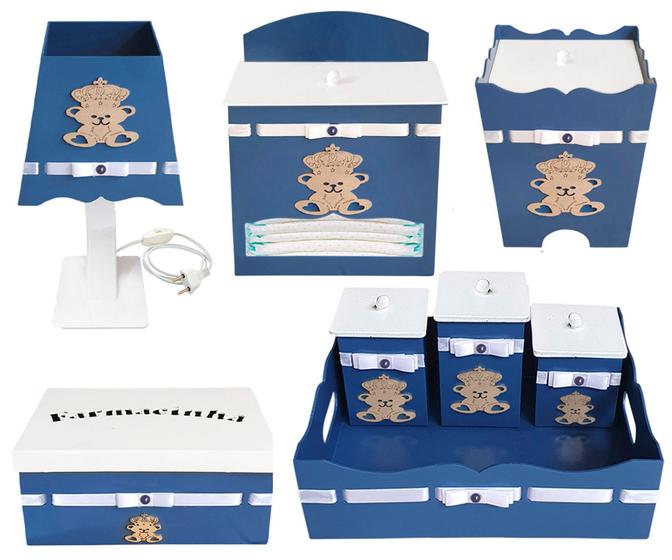 Imagem de kit Higiene bebê Menino com 08 peças Azul com apliques de Urso Príncipe 