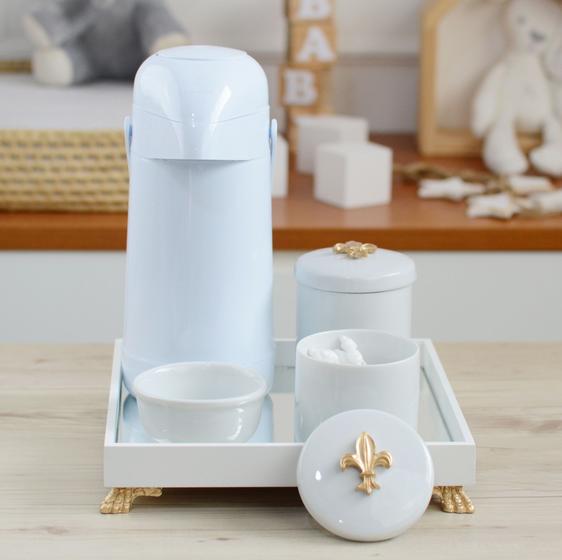 Imagem de Kit Higiene Bebê Menino Menina K012 Moderno Térmica Banho Porcelana Bandeja Dourado