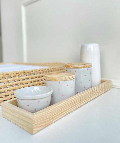 Imagem de Kit Higiene Bebê Moderno Porcelana Poá Pinus Banho Cuidados