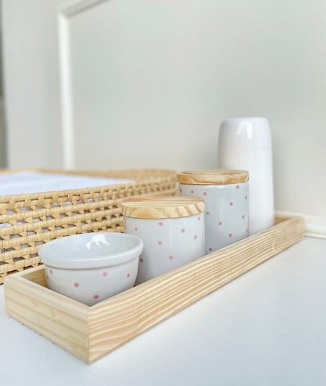 Imagem de Kit Higiene Bebê Moderno Porcelana Poá Pinus Banho Cuidados K066