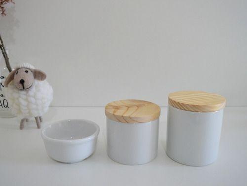 Imagem de Kit Higiene Bebê Pinus Porcelanas Potes Cotonete Branco