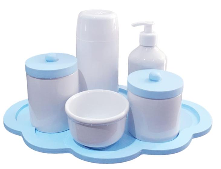 Imagem de Kit Higiene Bebê porcelana menino completo garrafinha potes tampa azul maternidade