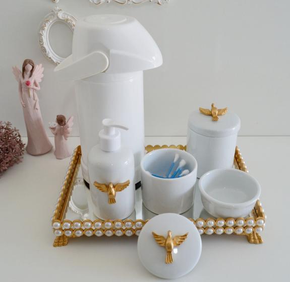 Imagem de Kit Higiene Bebê Porcelana Pote Banho Térmica K023 Divino