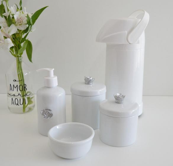 Imagem de Kit Higiene Bebê Porcelana Potes Gel Térmica K021 Flor