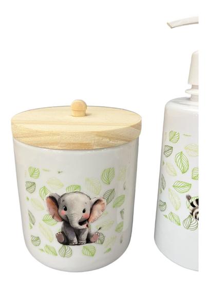 Kit Higiene Bebê Porcelana Safari Bandeja Coração Verde Pinus Adesivo Dtf Uv - TG Decor