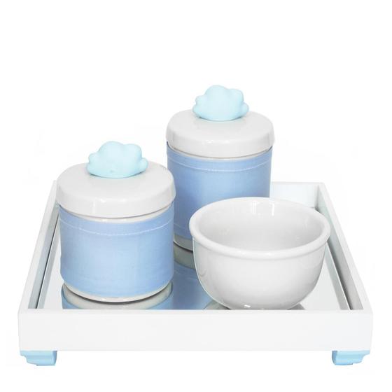 Imagem de Kit Higiene Bebê Porcelanas Cotonete Molhadeira Nuvem Azul