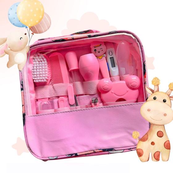 Imagem de Kit Higiene Bebê Rosa Bolsa Termômetro Digital Pente